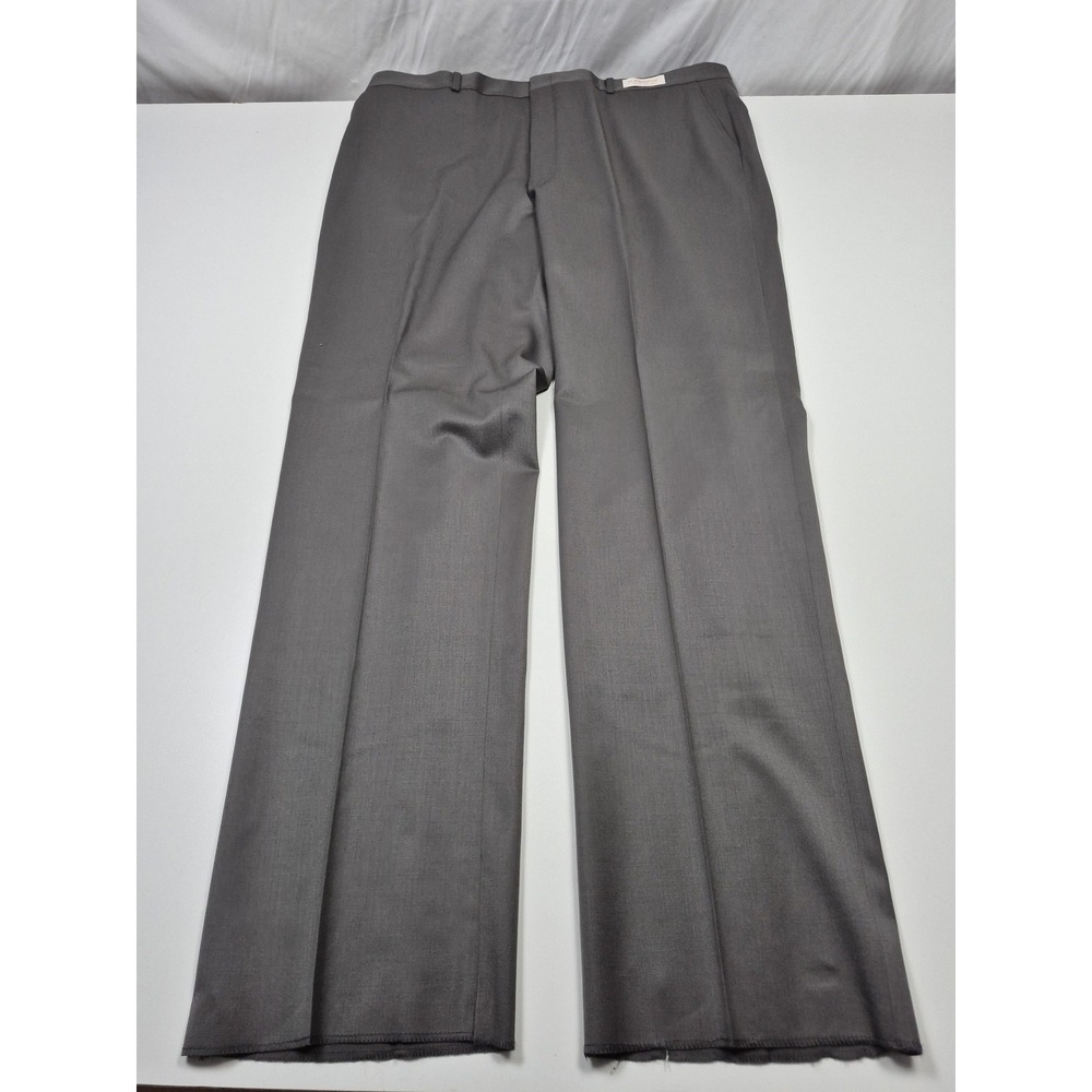 VTG Asher Essentials Dress Pants Mens 44x36 Gray Wool Flat Front Unhemmed USA